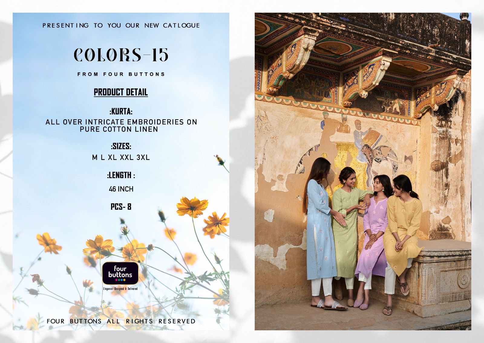 Colors 15 By Four Buttons 3231-3238 Designer Kurtis Catalog